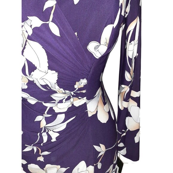 NEW AMERICAN LIVING Sz 10 Sheath Dress Purple Beige Floral Long Sleeve Stretch - Picture 2 of 5